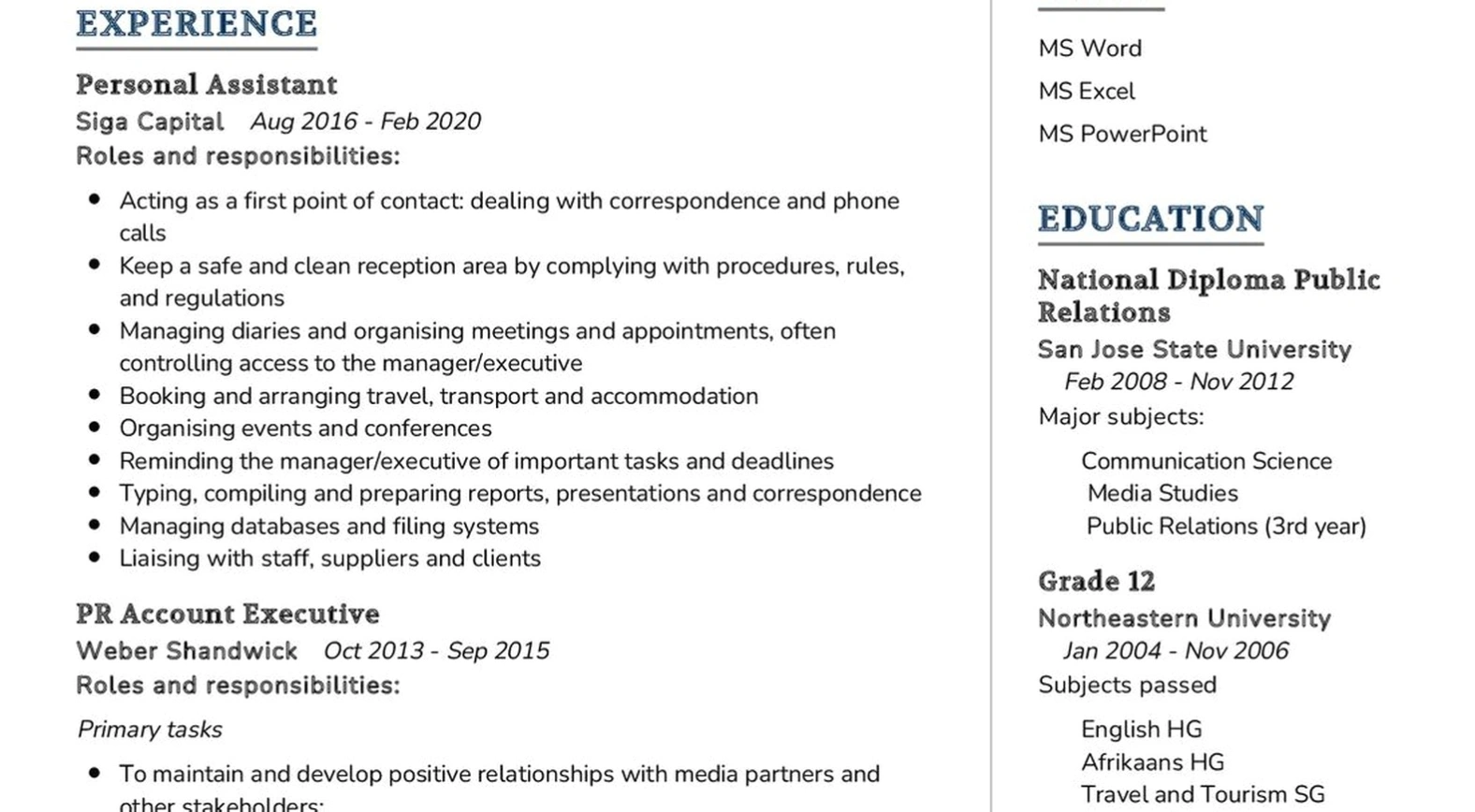 Public relations skills development